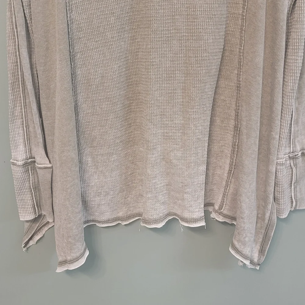 Free People Pacific Green Waffle Knit‎ Neck Oversized Boho Top Size Small